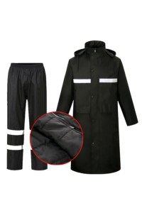 SKRT007 設計雨衣套裝 黑色 訂購反光過膝雨衣 夾棉套裝雨衣  雨衣供應商  工程雨衣